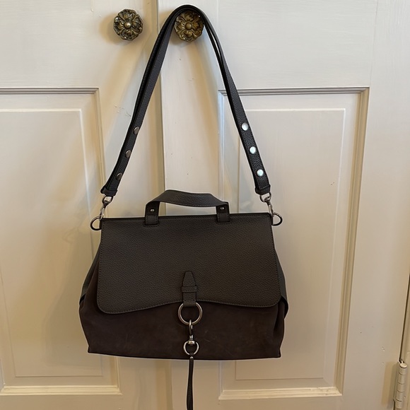 Rebecca Minkoff Medium Keith Suede and Leather Satchel- Grey - Picture 2 of 5